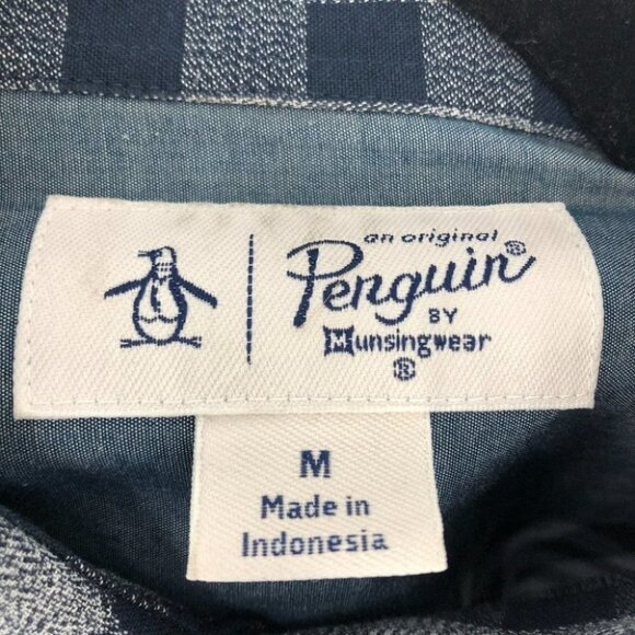 Original Penguin men’s blue checkered plaid button down shirt medium - Picture 4 of 13